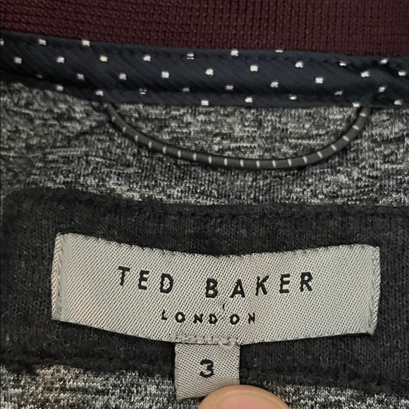 Ted Baker Charcoal Quilted Jacket with Burgundy Collar. Size 3 (Small) - Picture 3 of 14